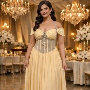 Elegant Yellow Off-Shoulder Dress